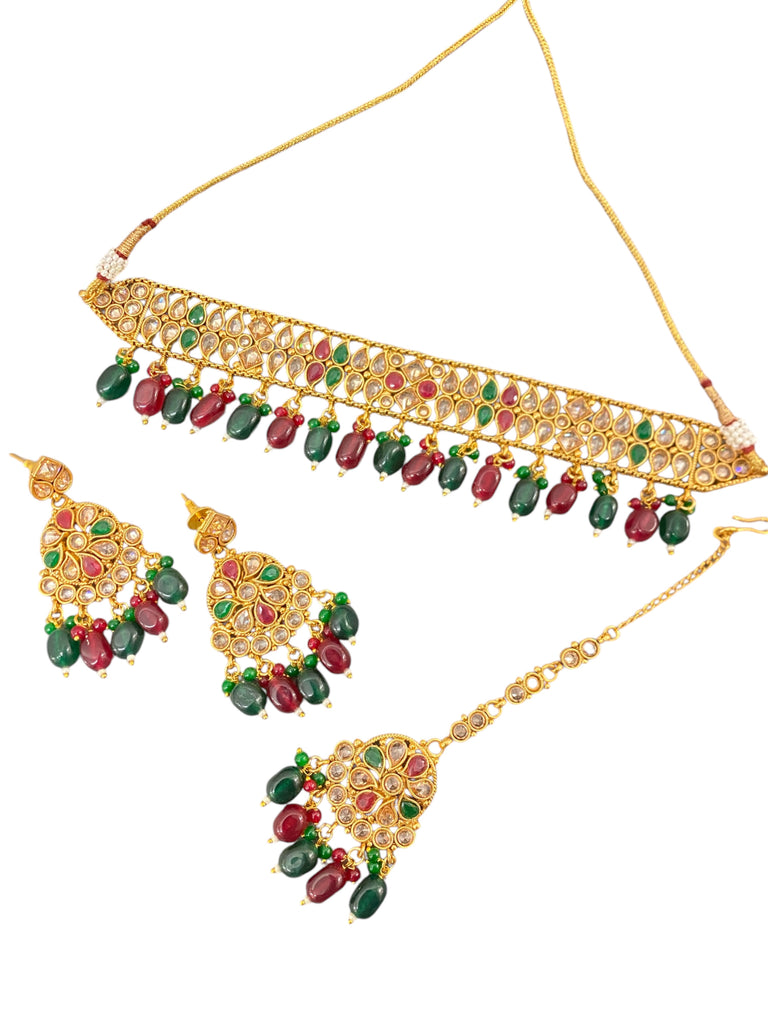 Red and green Asian jewellery set 