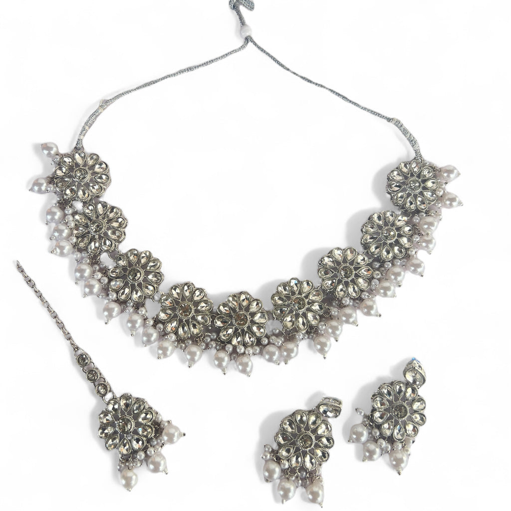Silver Asian Necklace Tikka Earrings 
