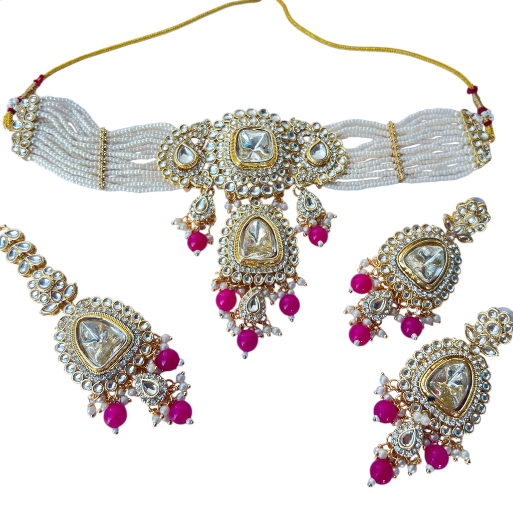 Pink and gold Asian jewellery set