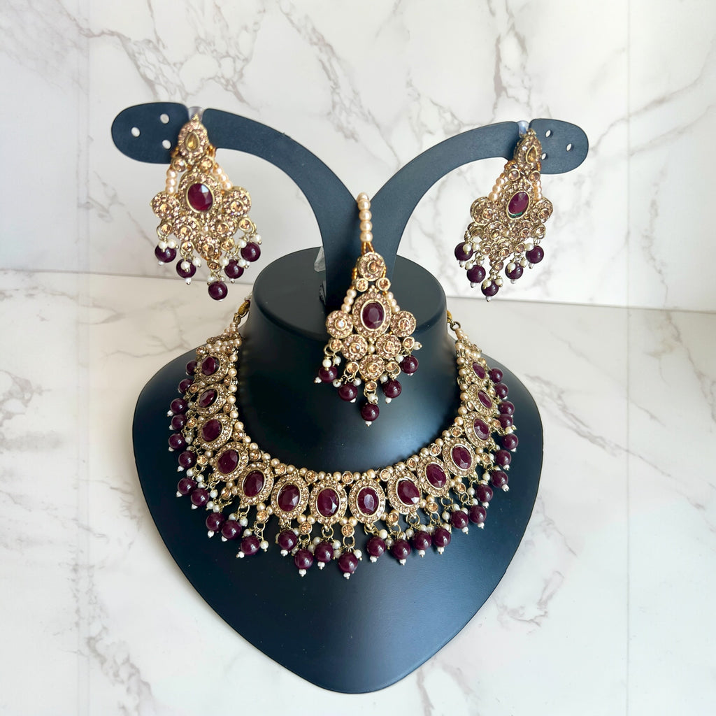 Maroon Asian Necklace Sets 