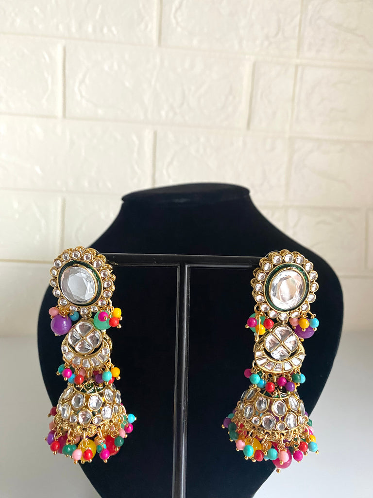 Multicolour jhumka earring set 