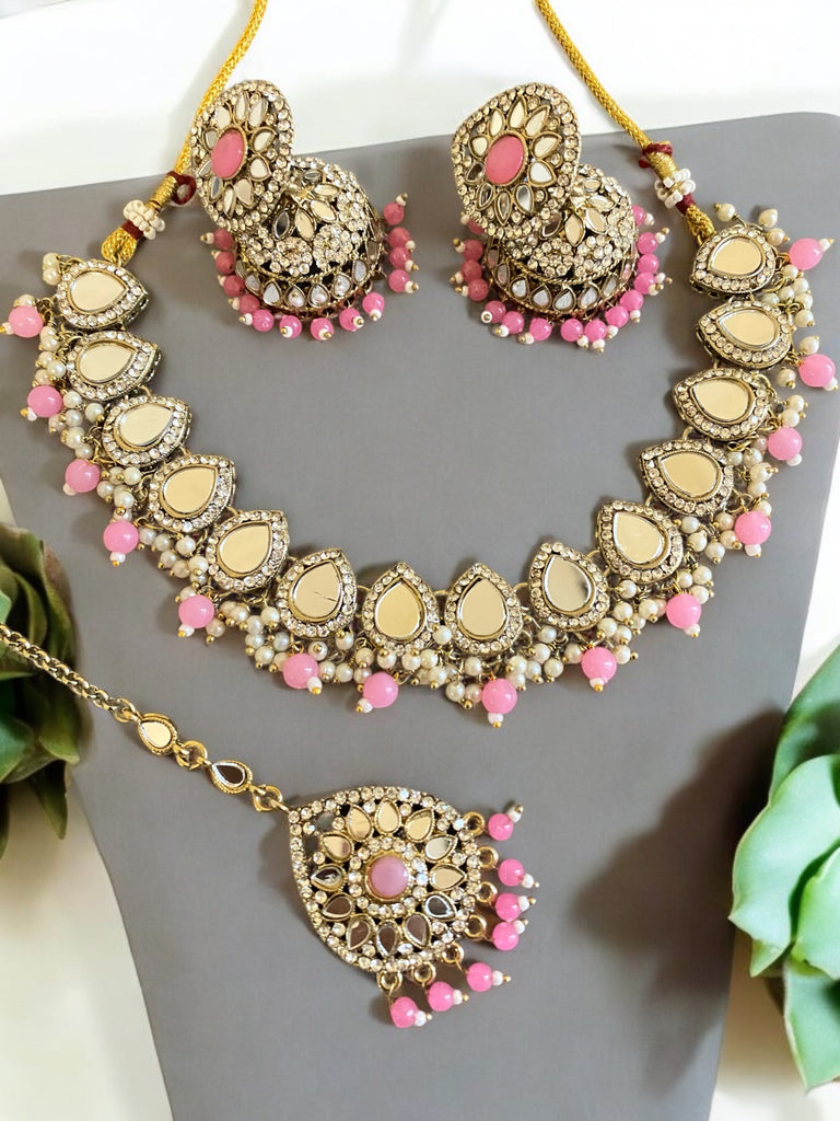 Pink Kundan jewellery set 