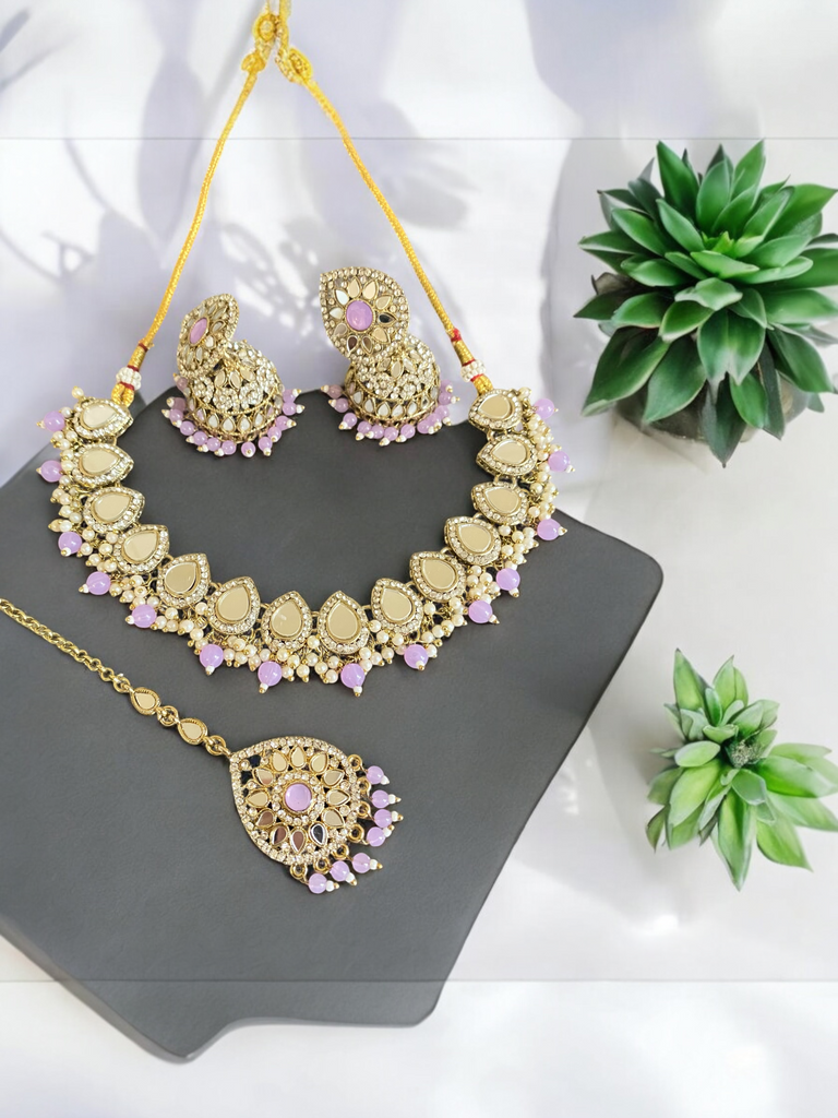 Purple tikka necklace set 