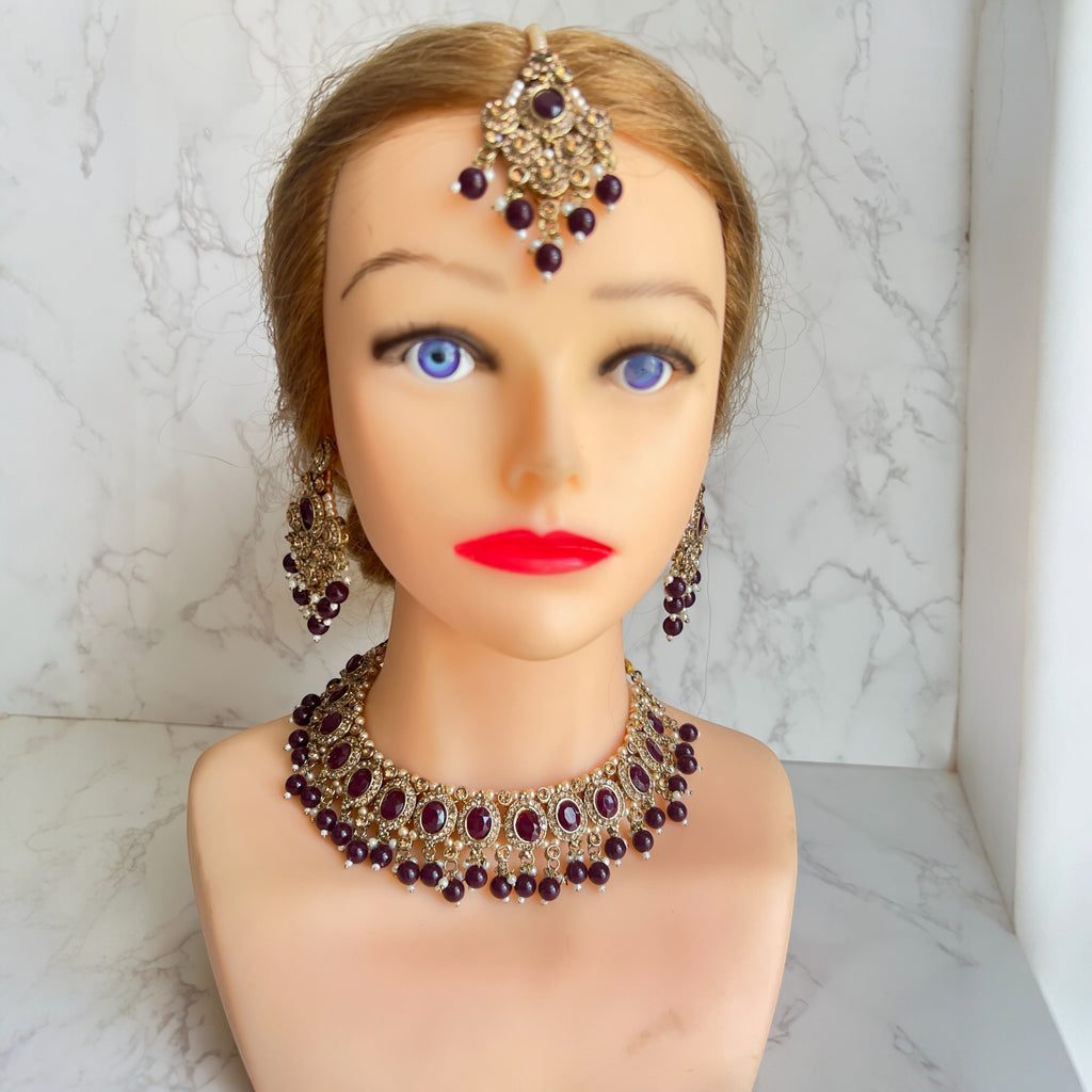 Burgundy Asian wedding jewellery 