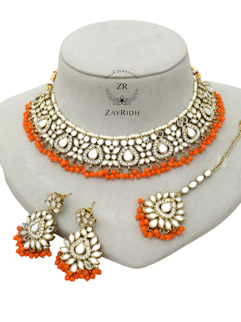 Orange tikka earrings set 