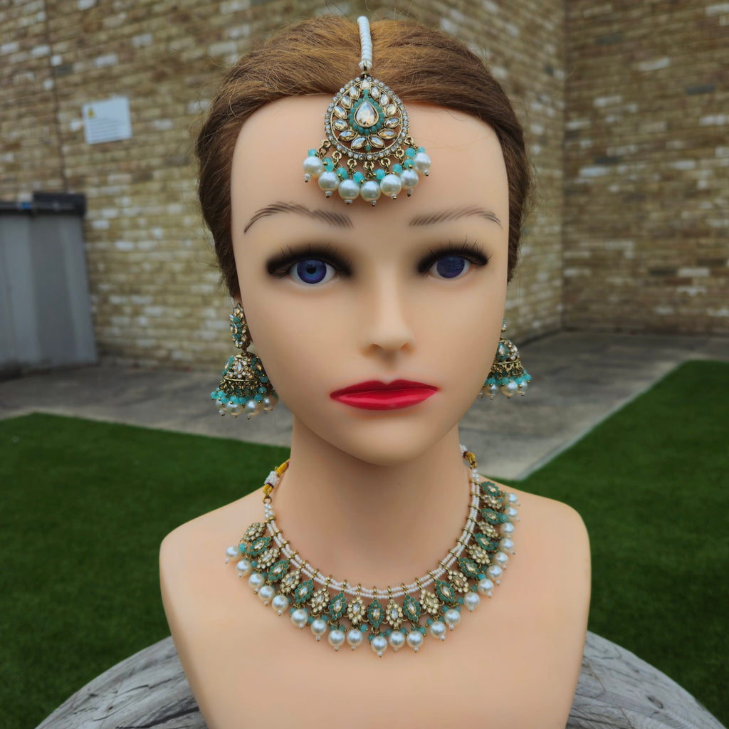 Blue necklace tikka earrings set 