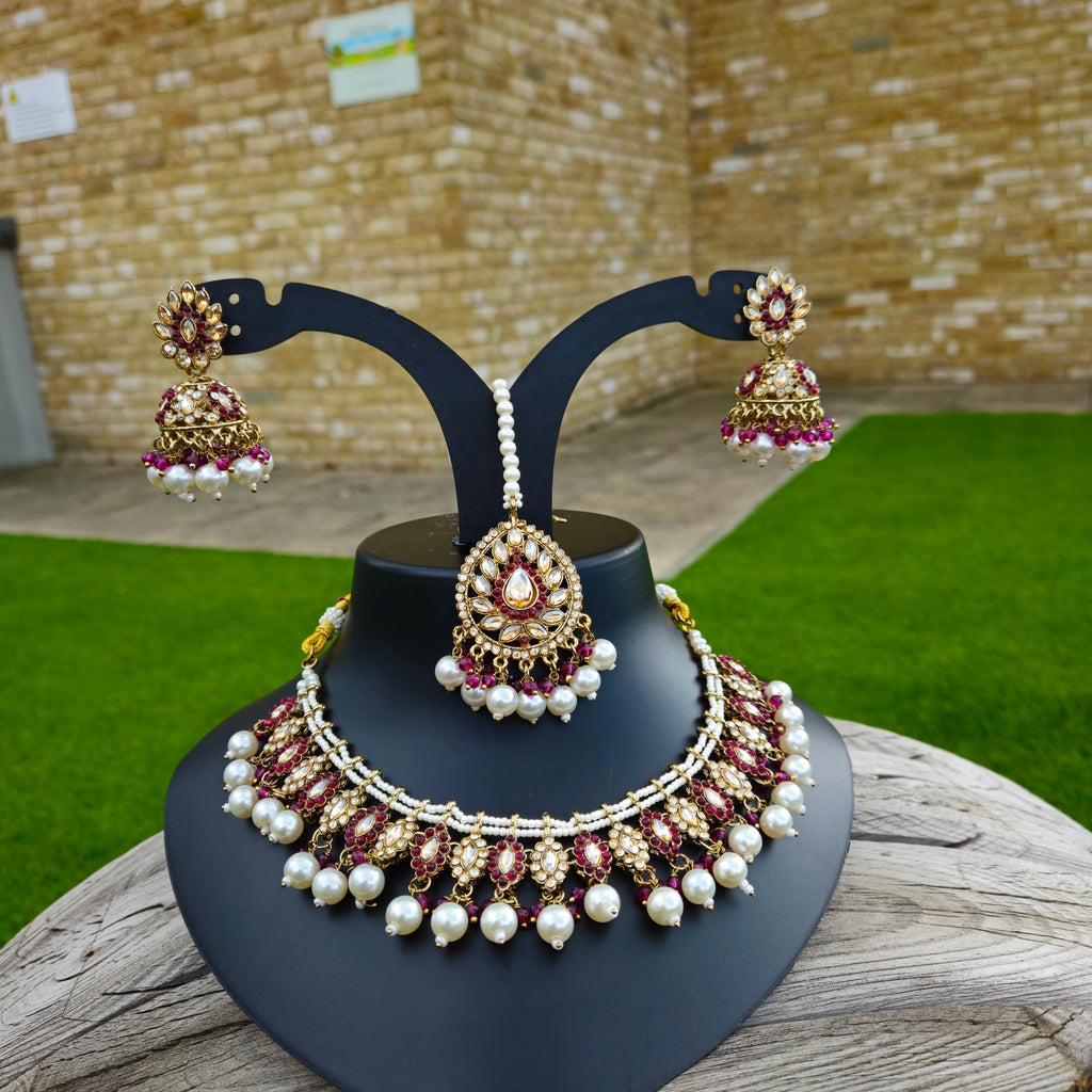 Purple Desi kundan necklace set 