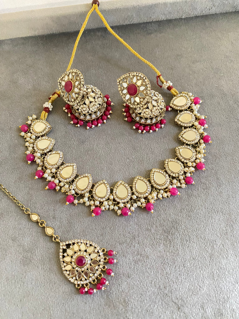 Pink kundan necklace set
