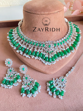 Green silver-plated necklace jewellery set