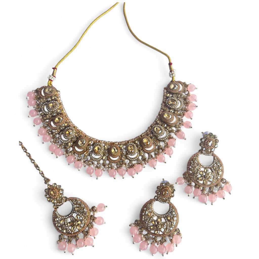 Baby pink Kundan necklace set