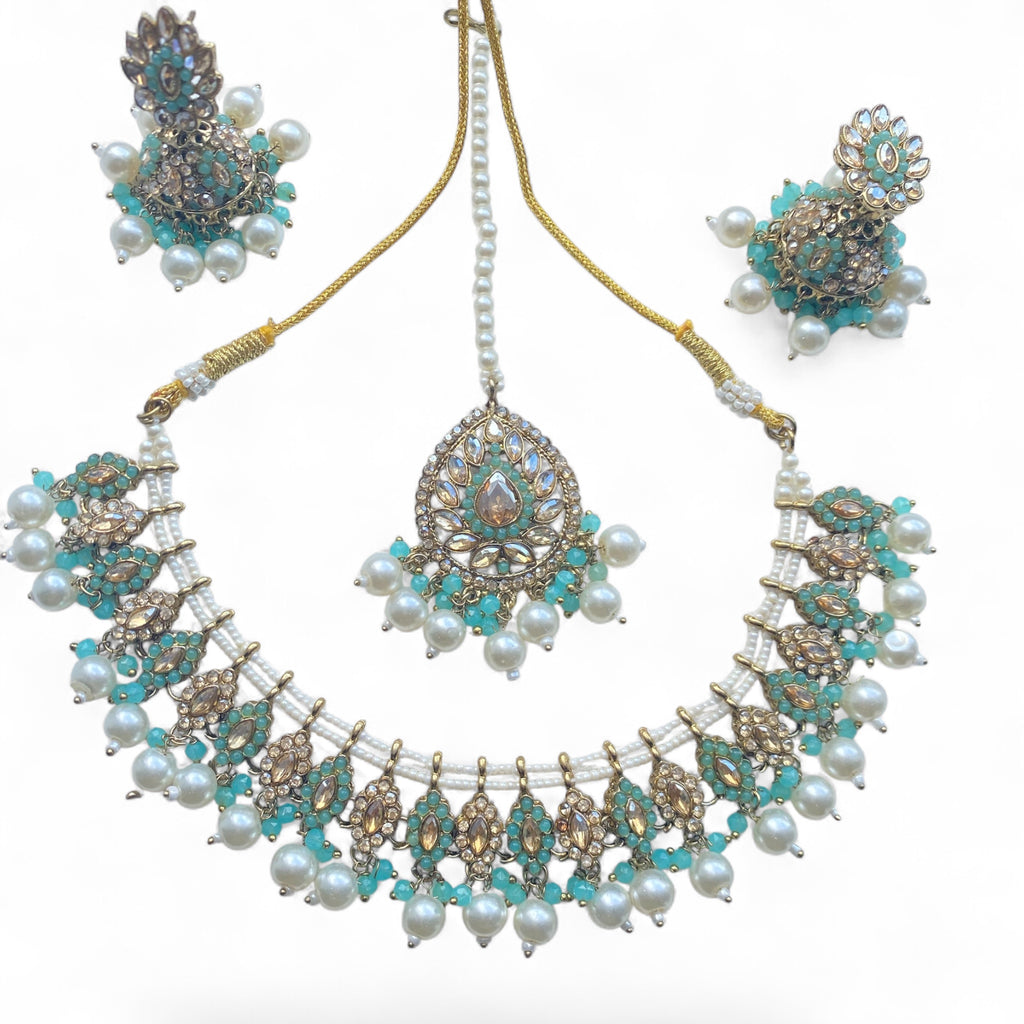 Blue and gold kundan necklace set 
