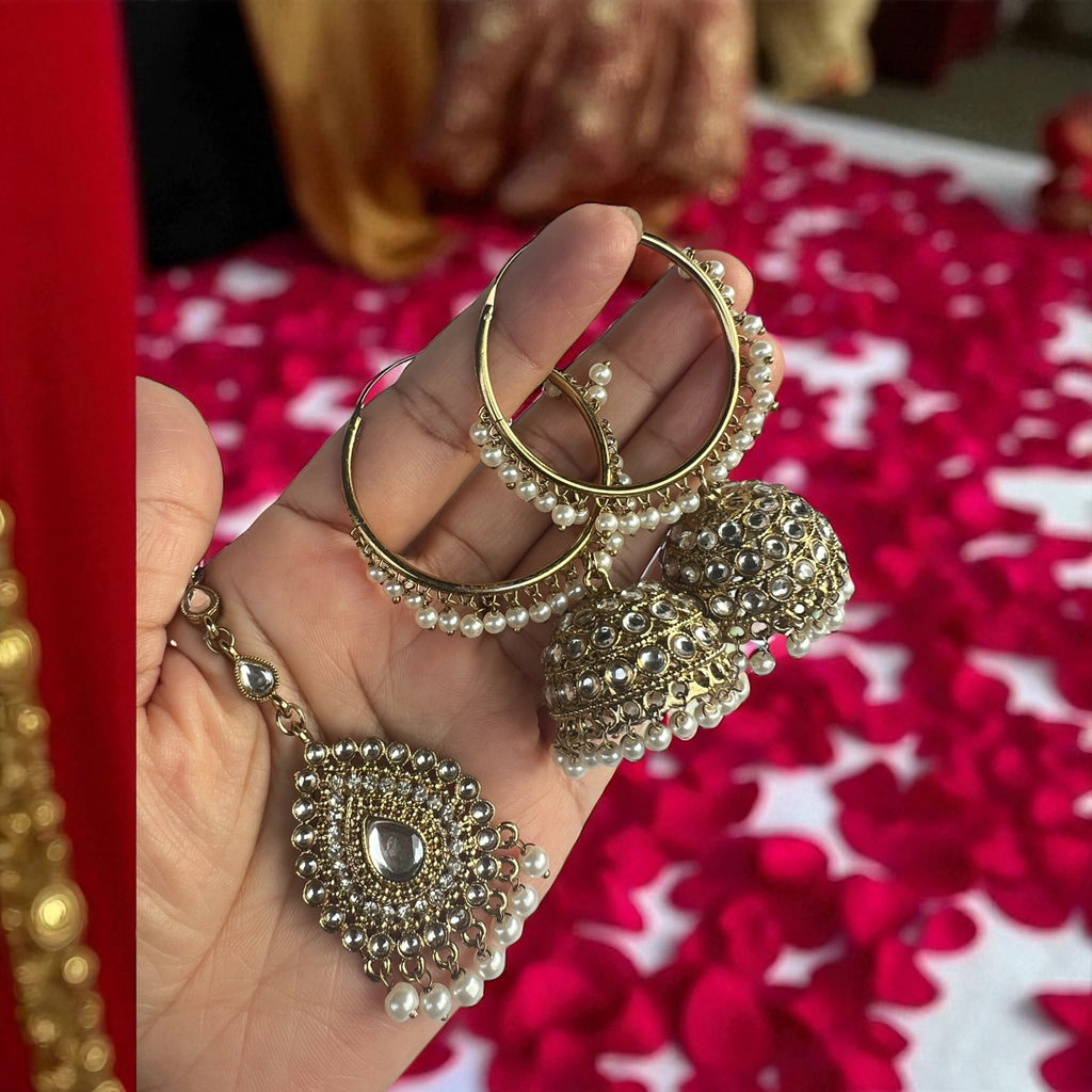 Traditional Indian jhumka tikka earrings 
