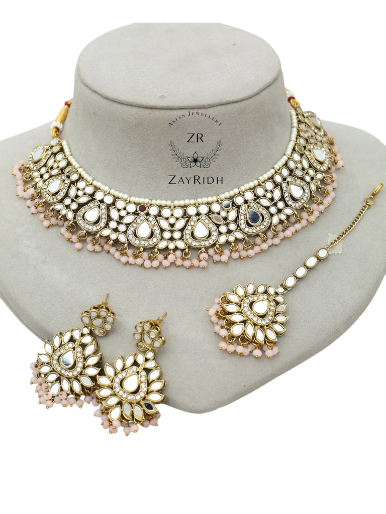 Pink Kundan tikka set 