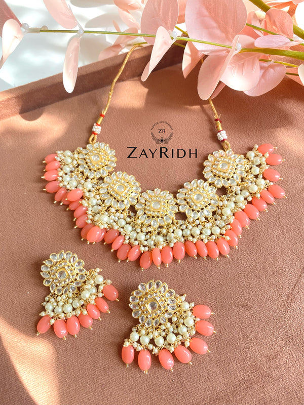 peach necklace earring set