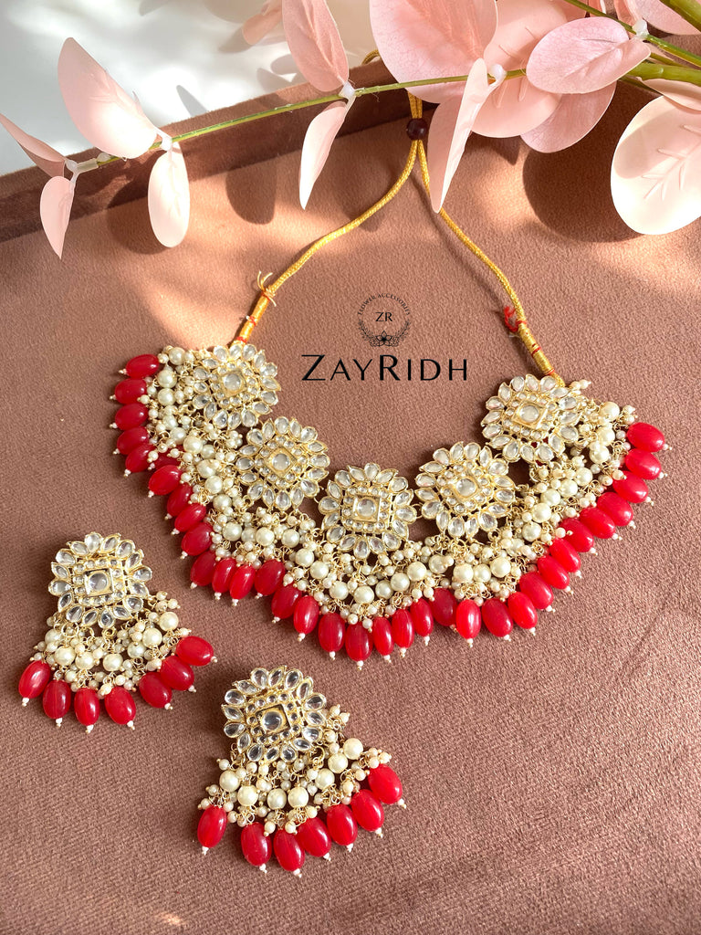 red necklace earring set