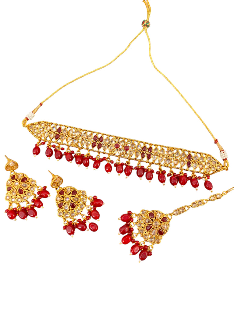 Red Kundan jewellery set 