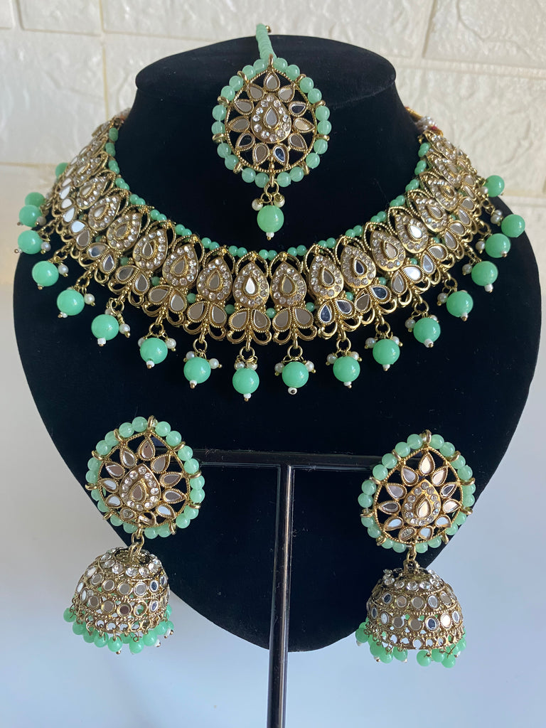 Mint Green Asian Indian Necklace Set