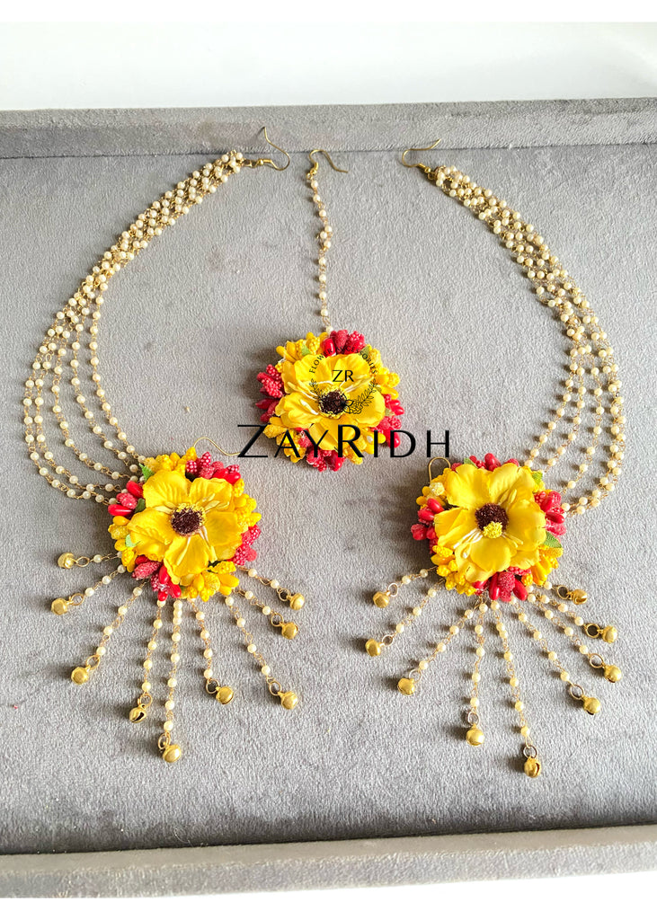 Yellow mehndi and Haldi flower earrings 