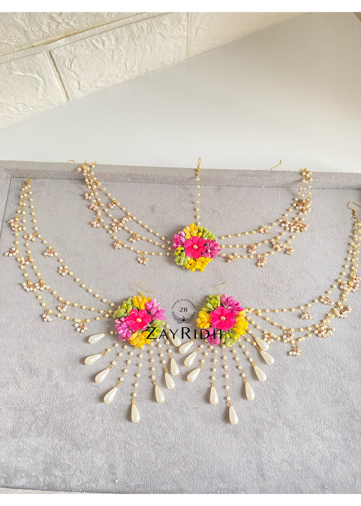 Artificial Flower earrings and tikka 