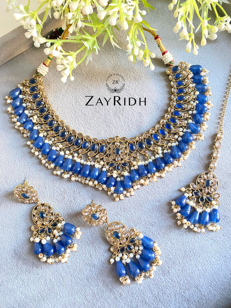 navy golden necklace set