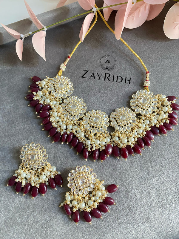 maroon necklace jewellery set