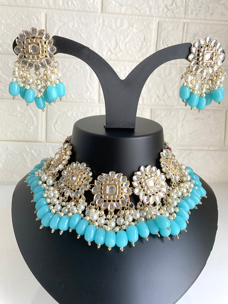 Asian blue necklace set