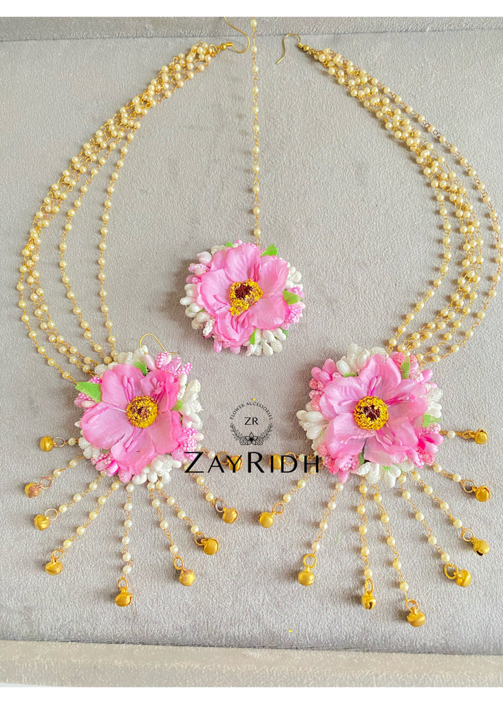 Pink artificial flower jewellery 