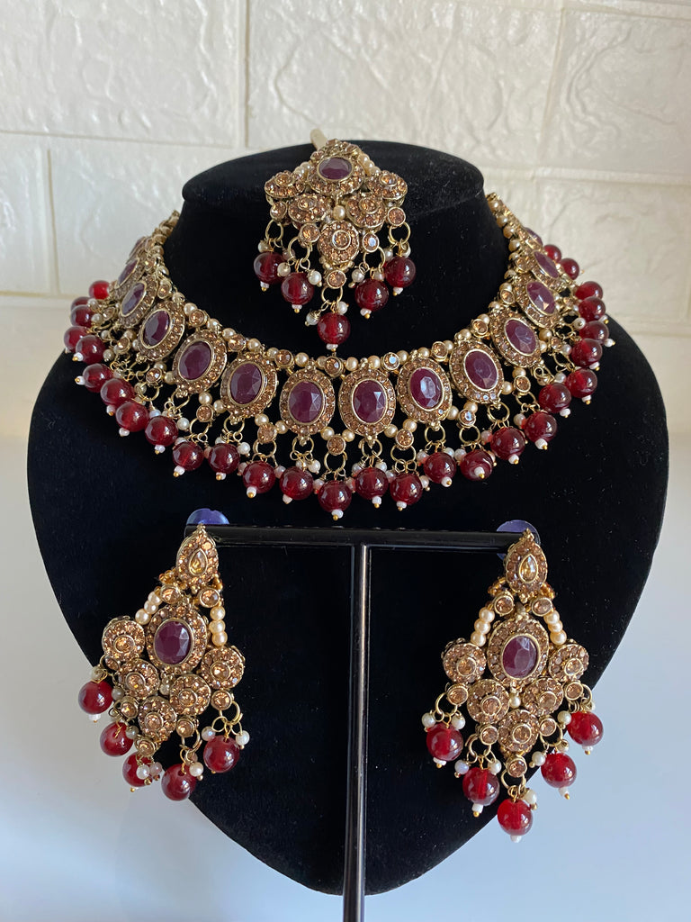 Pakistani necklace set in marron 