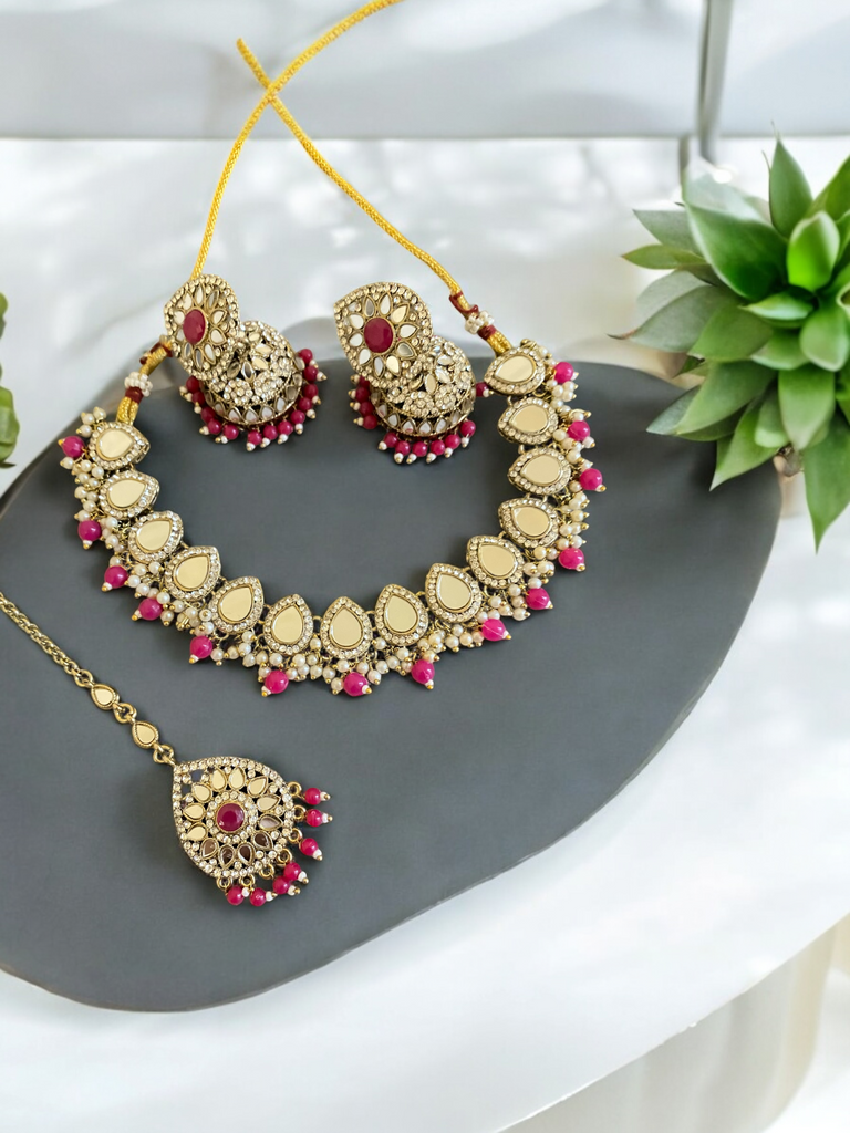 Pink Indian Necklace set 