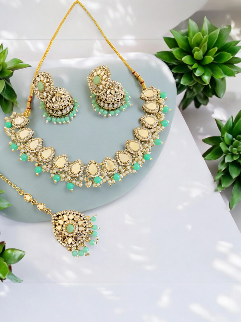 Kundan mirror necklace set