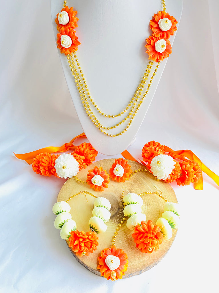 Orange mehendi flower jewellery