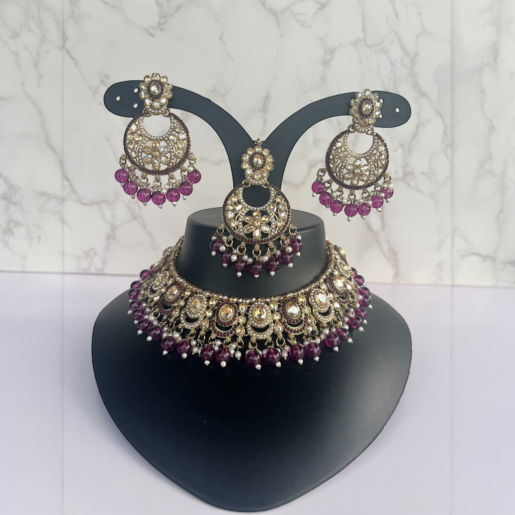 Traditional purple necklace set