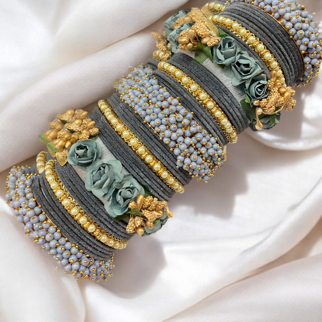 Asian grey flower bangles 