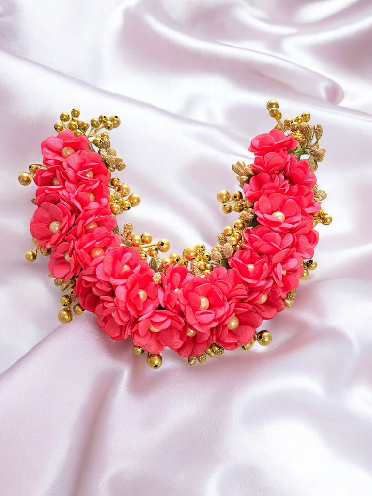 Pink bridal flower hair gajra 