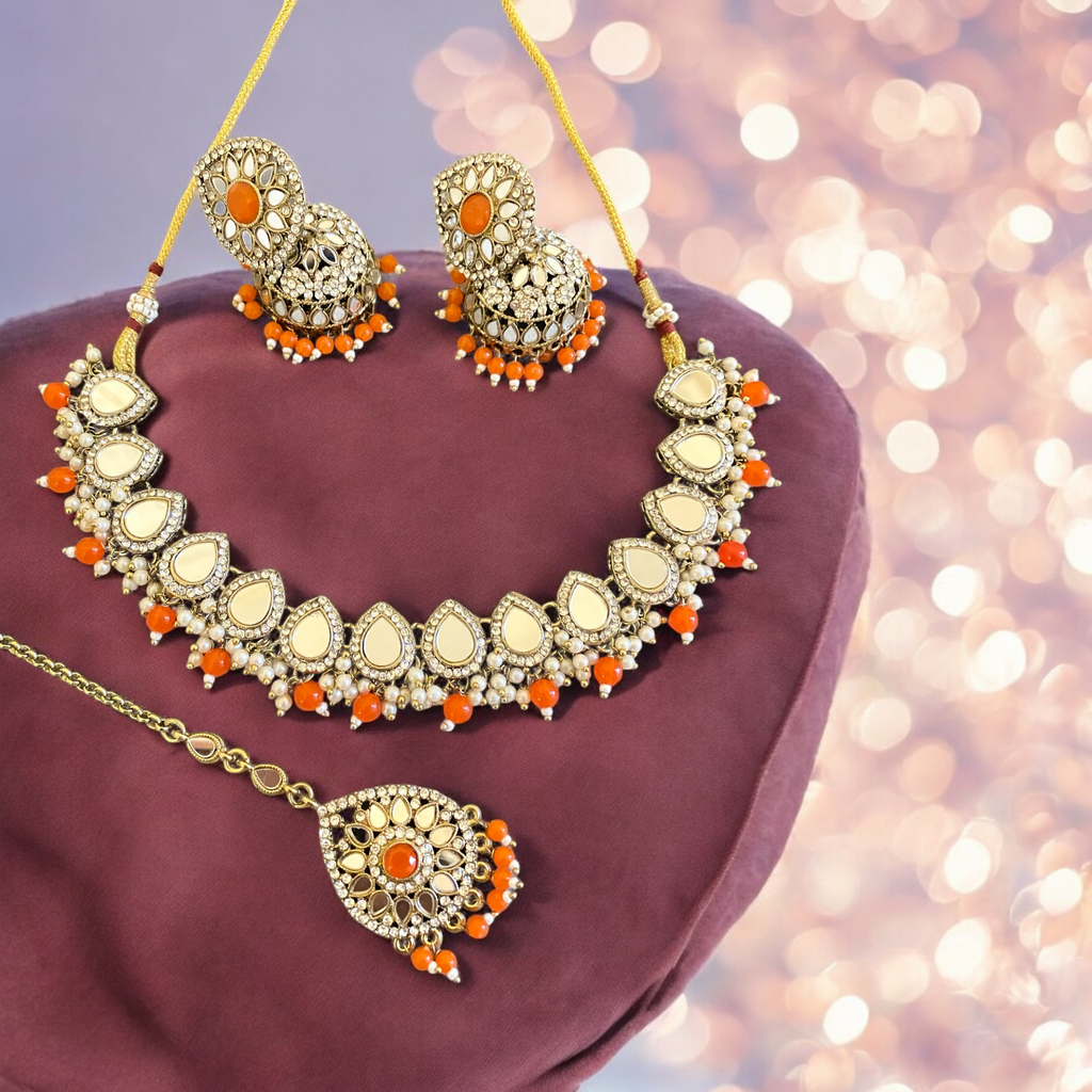 Orange Indian jewellery set 