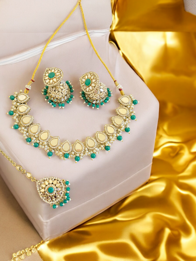 Green Pakistani necklace set 