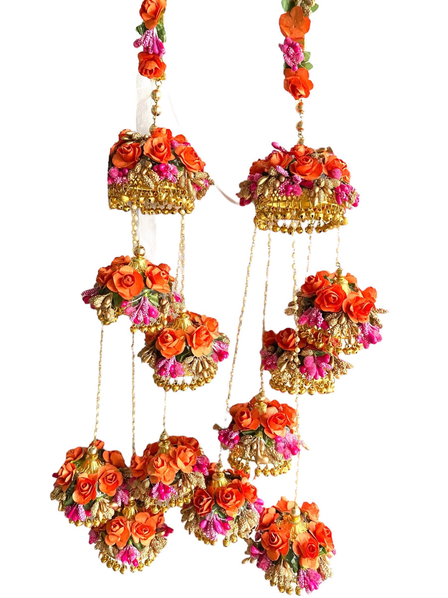 Ruhaya Multicolour Pink Orange Flower Kaleere Pair – Zayridh