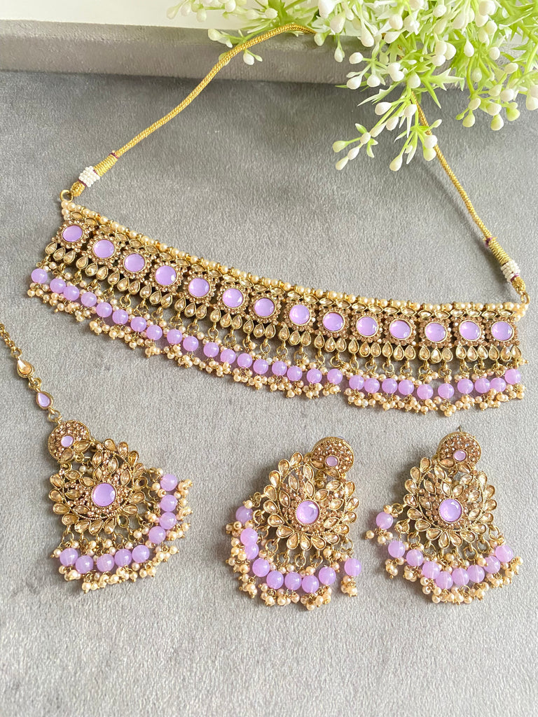 Lilac asian necklace set