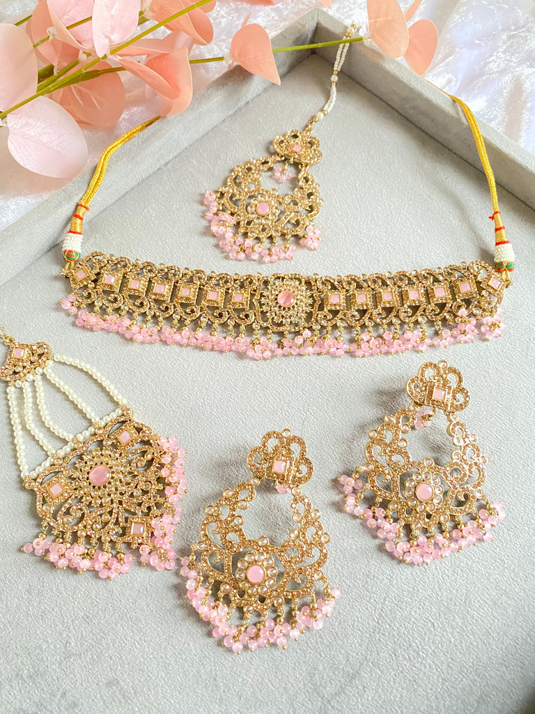 Pink Asian bridal jewellery set 