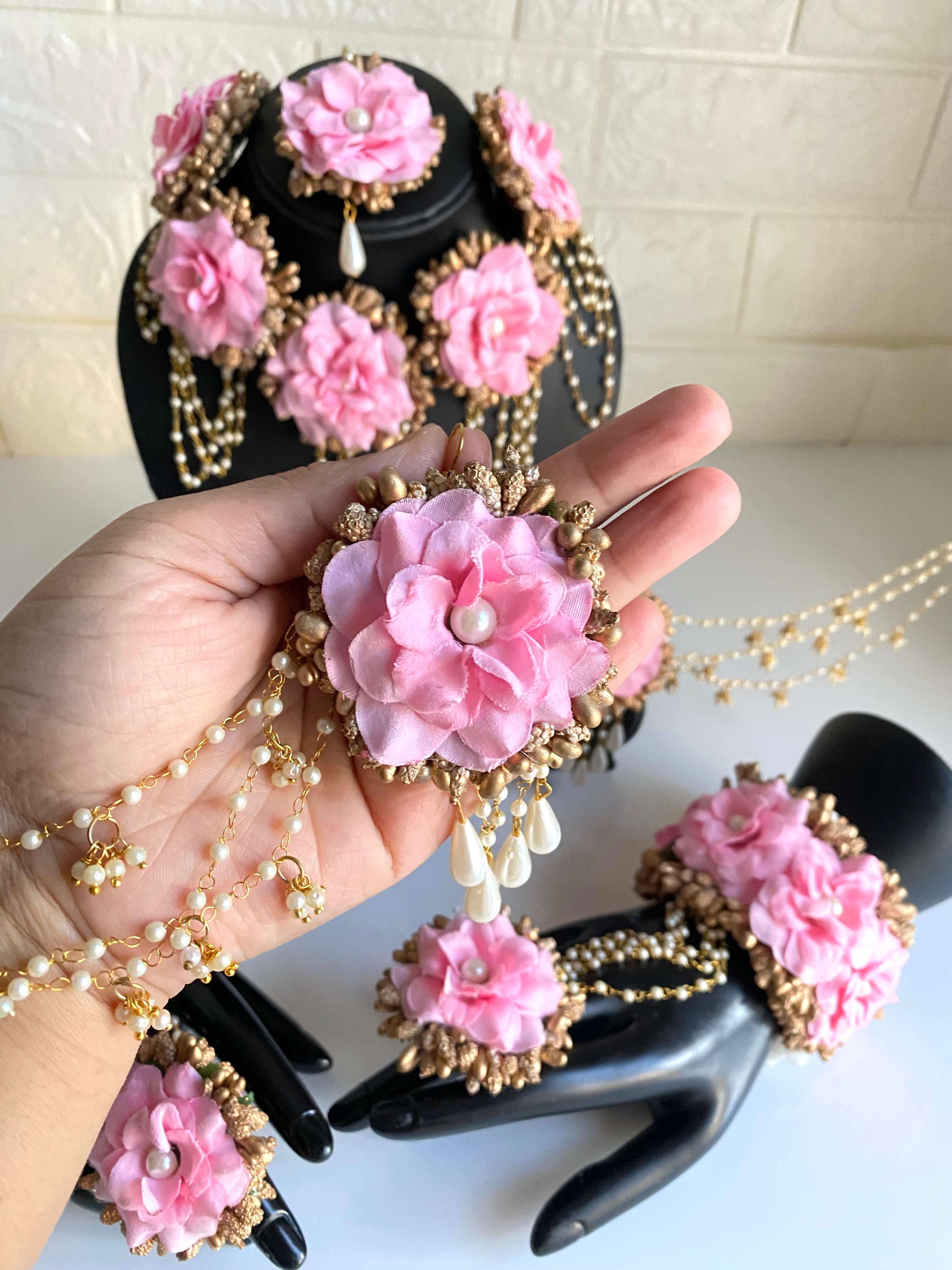 Maya Pink Artificial Flower Jewellery – Zayridh - Main Image