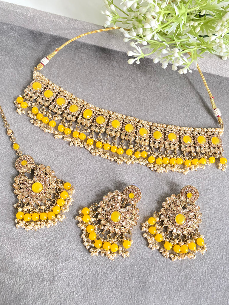 Yellow Asian Choker Necklace Set