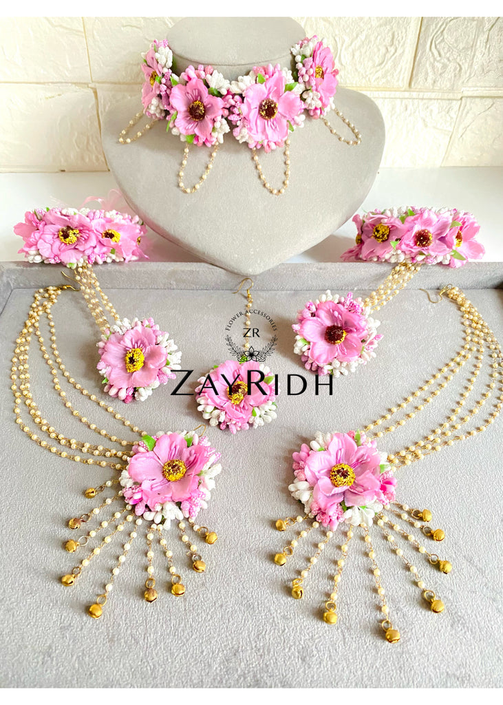 Pink flower necklace set 