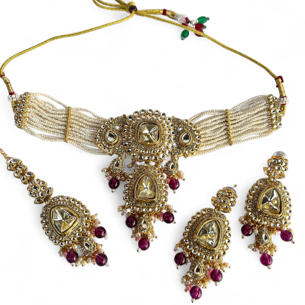 Gold and purple Indian Necklace Set
