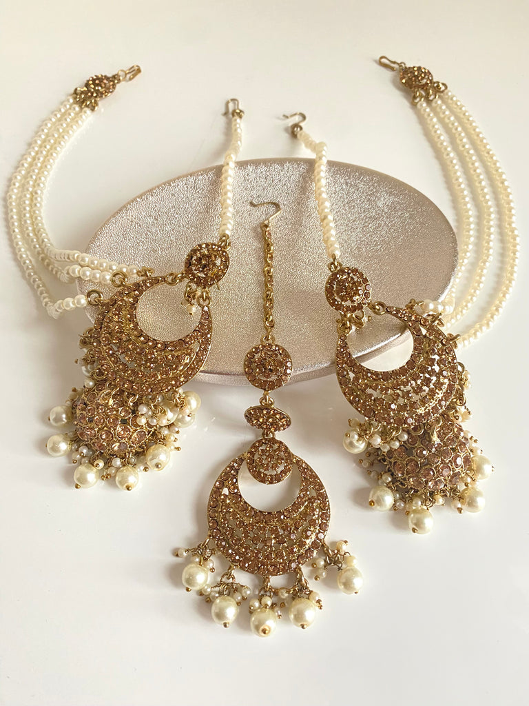 Gold Indian Asian Jhumka Earrings Set