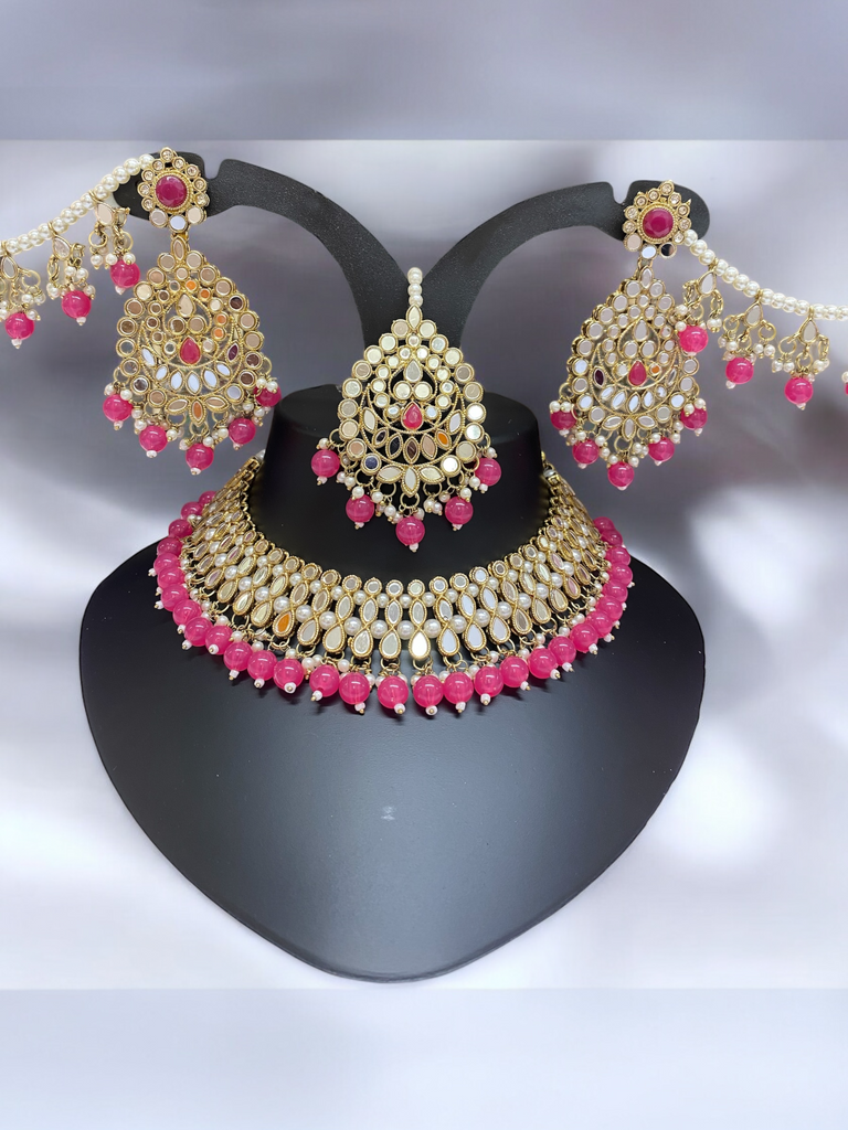 Pink Asian Kundan jewellery set 