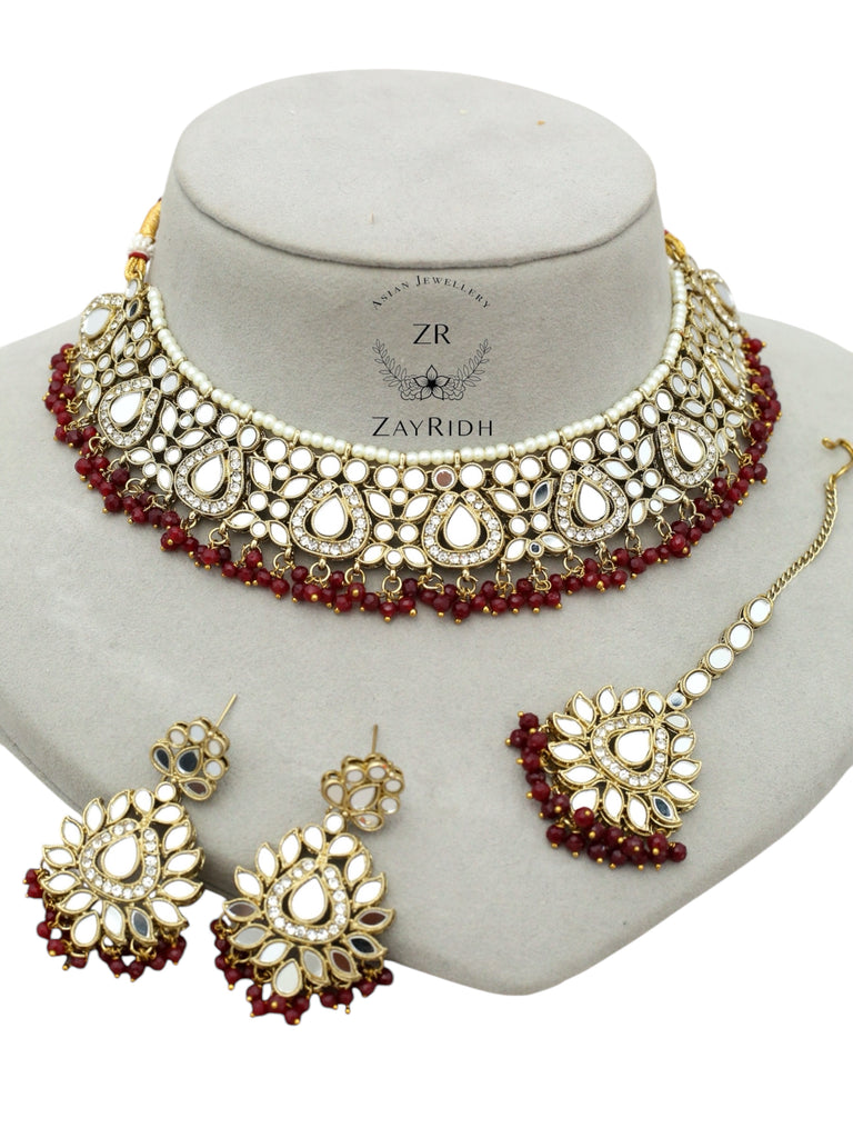 Maroon kundan necklace set 