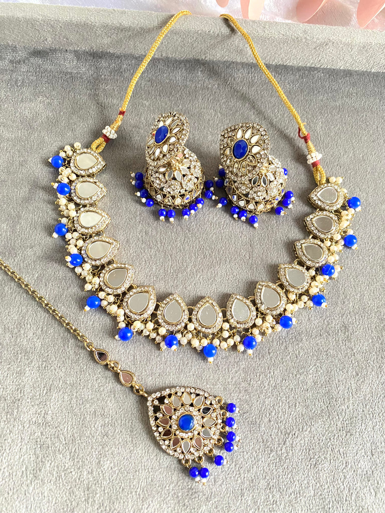 Simple Asian blue necklace set 