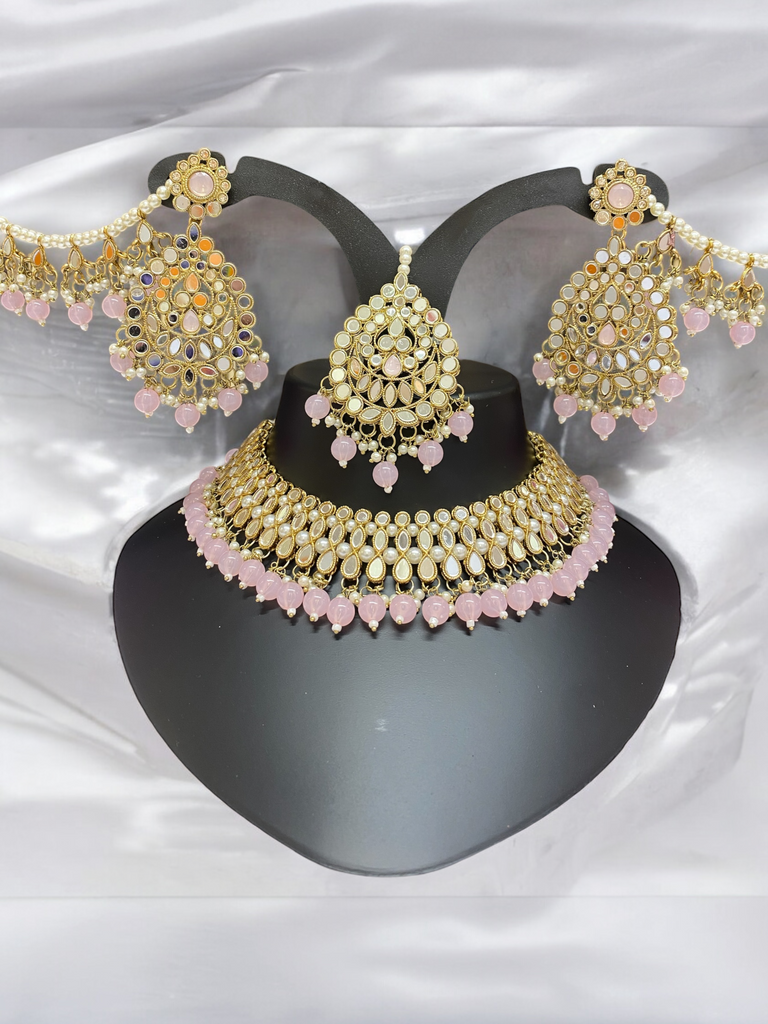 Pink kundan necklace set 