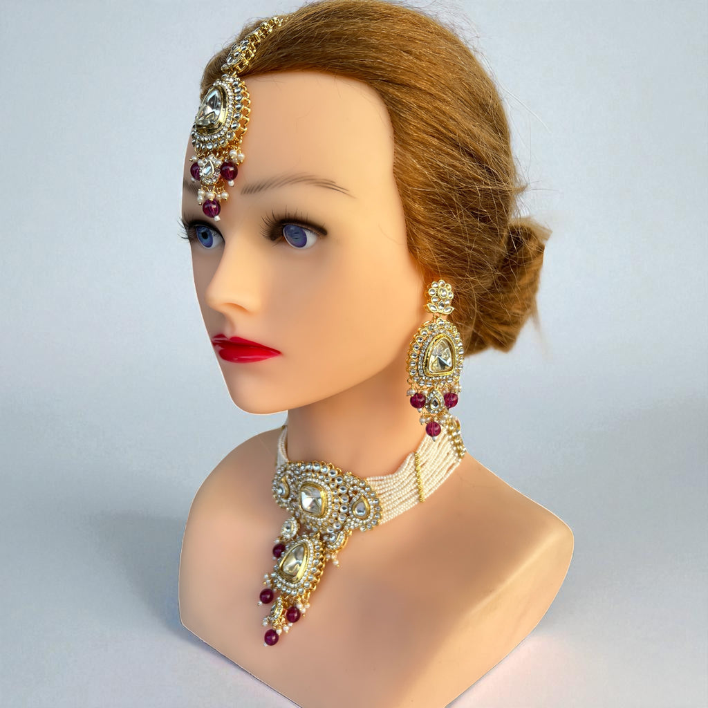 Purple Kundan necklace set