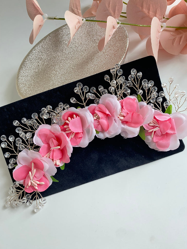 pink artificial flower hair gajra